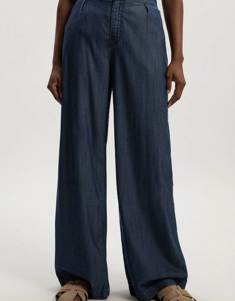 Chambray Stretch Denim Wide Leg Trouser