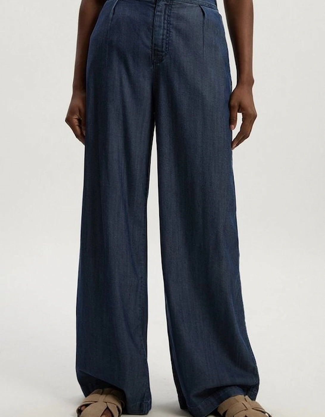 Chambray Stretch Denim Wide Leg Trouser