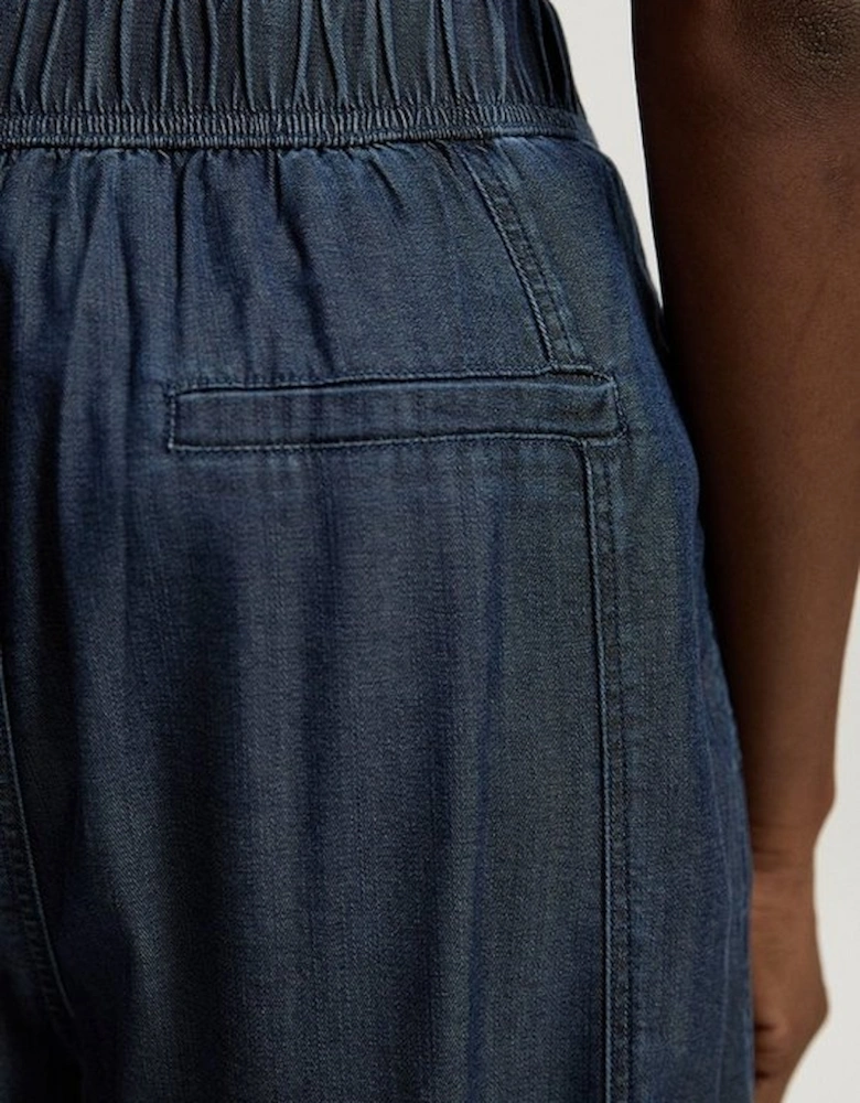 Chambray Stretch Denim Wide Leg Trouser