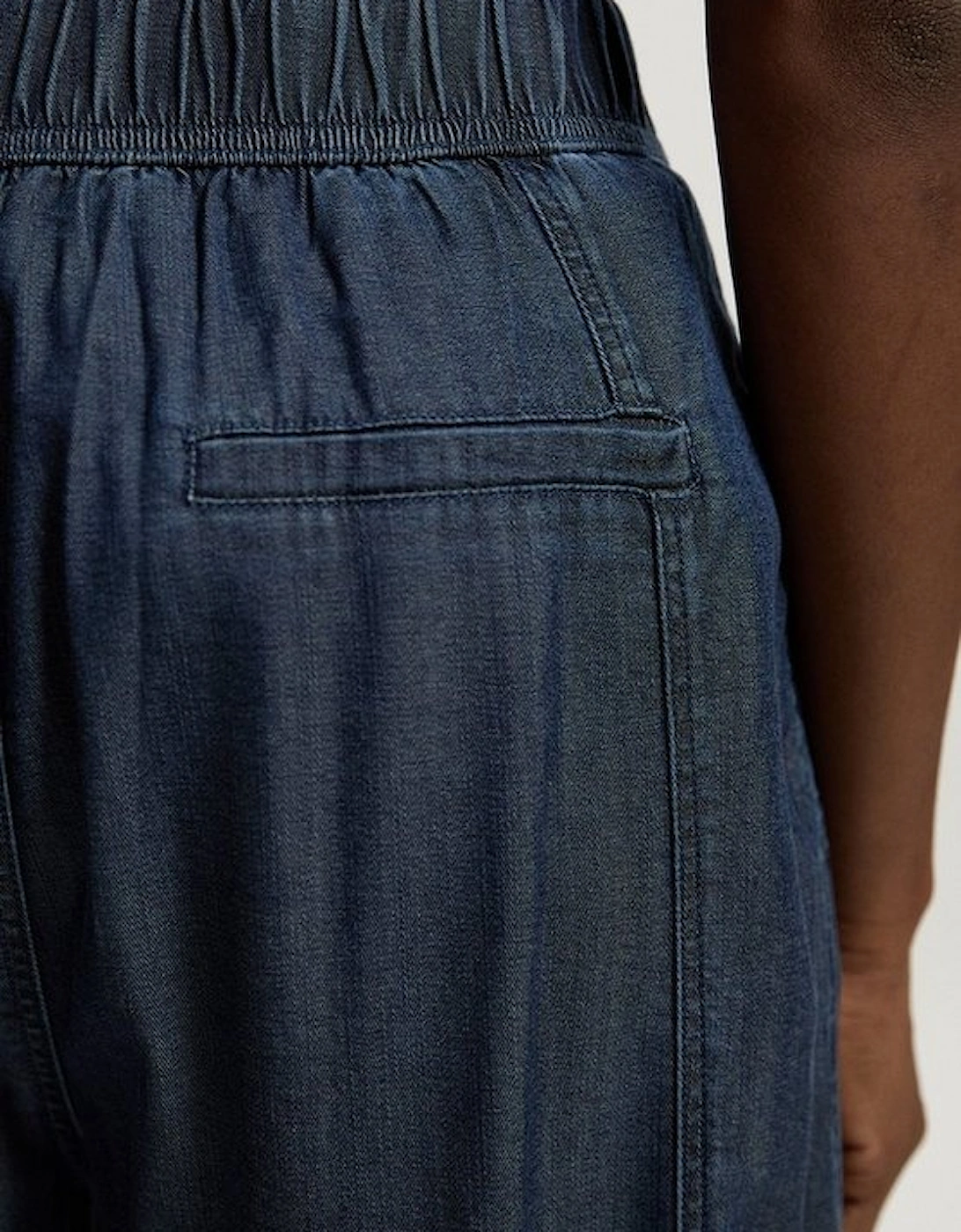 Chambray Stretch Denim Wide Leg Trouser