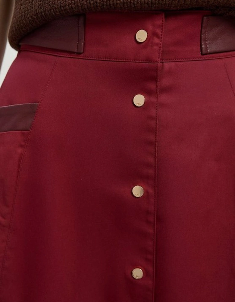 Cotton & Faux Leather Tab Full Maxi Skirt