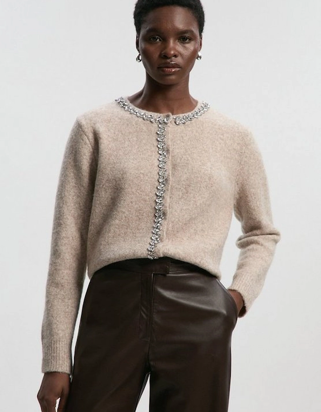 Embellished Trim Cosy Knit Cardigan