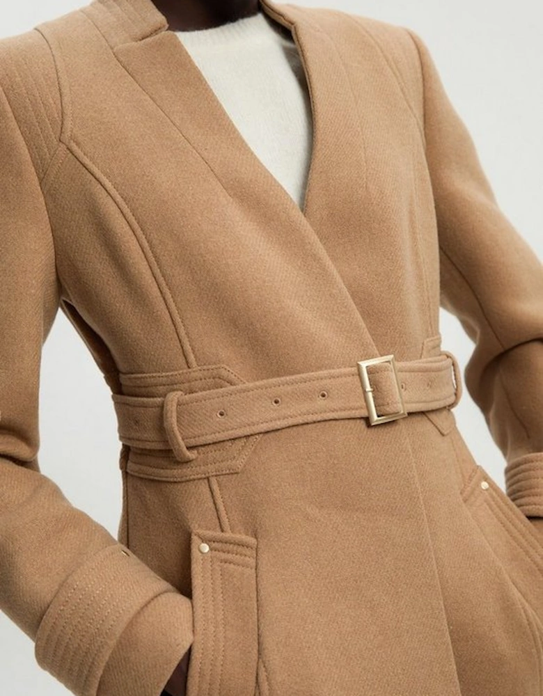 Wool Investment Notch Neck Belted Detail Tailored Maxi Coat