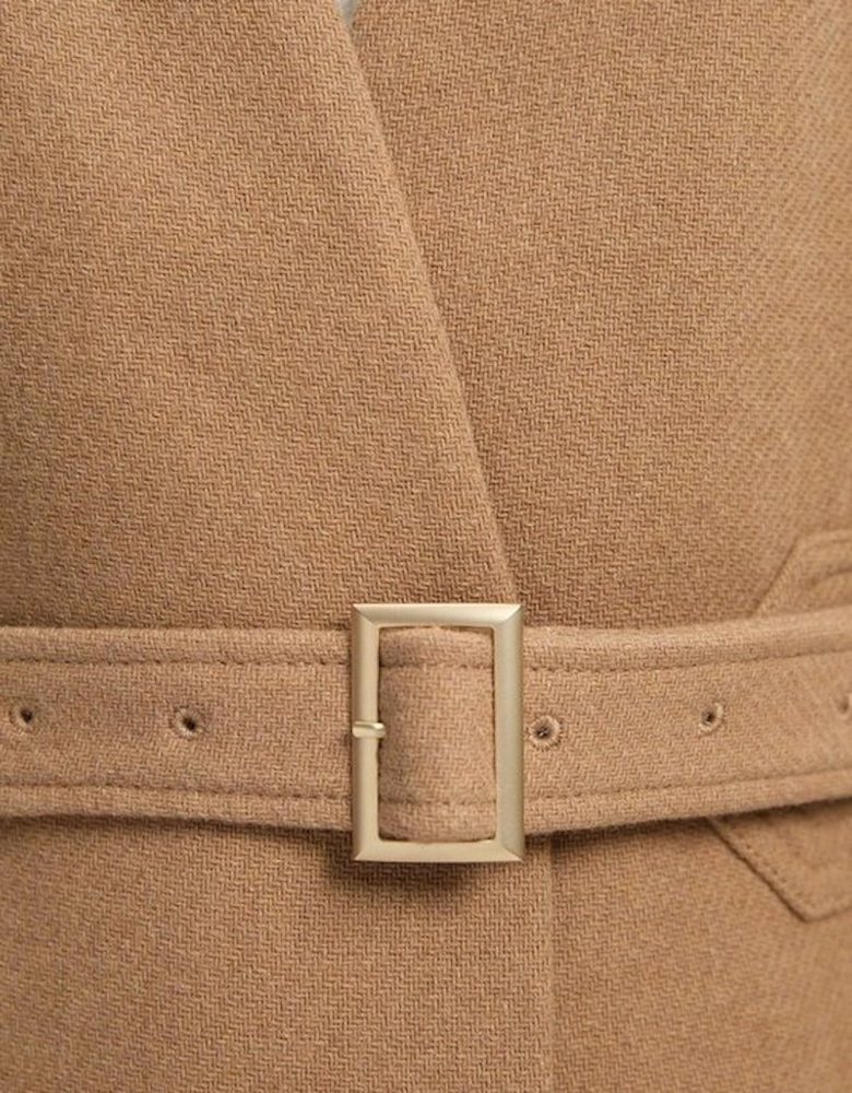 Wool Investment Notch Neck Belted Detail Tailored Maxi Coat
