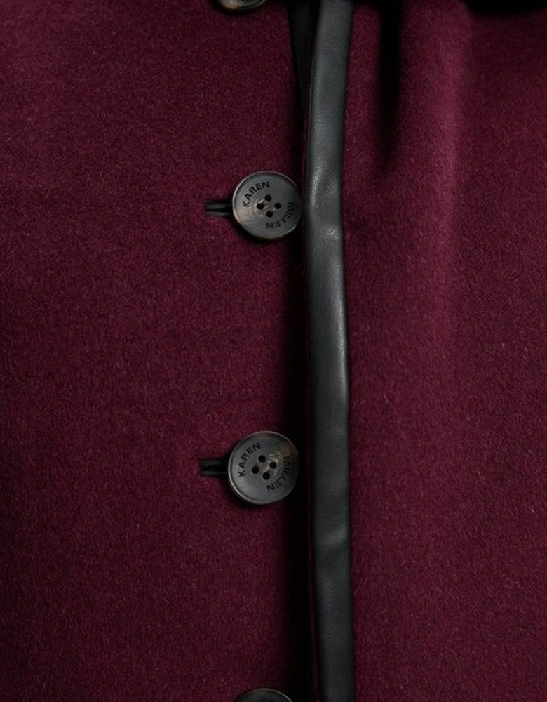 Brushed Wool Pu Mix Detachable Scarf Tailored Crop Coat