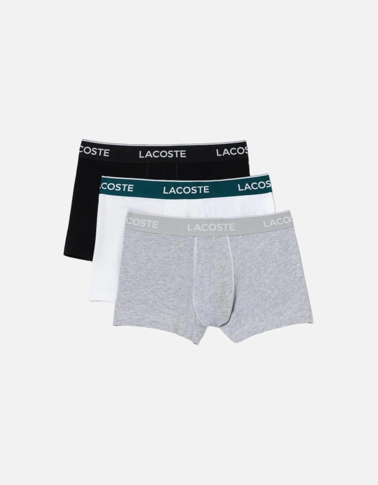3-Pack Casual Boxer Trunks, Black/White/Grey