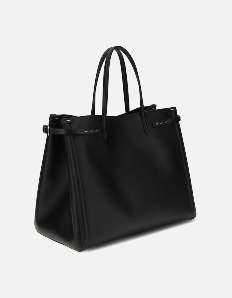Leather Embossed Logo Tote Bag Women - Black Handbags