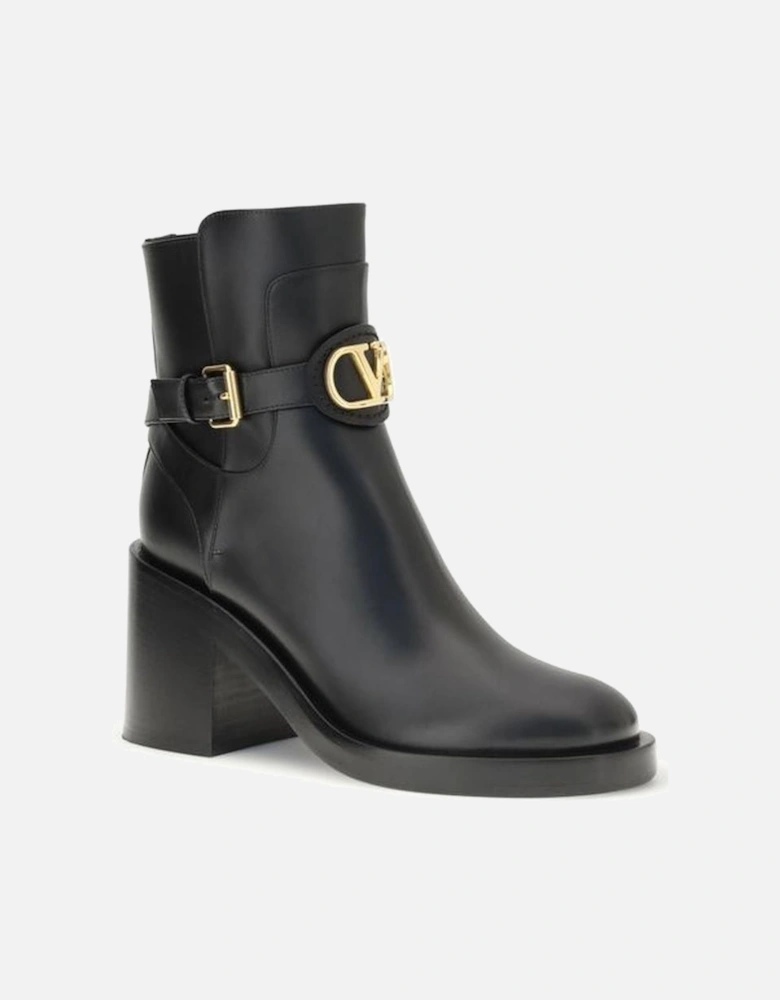 Leather Ankle Boots with Buckle Detailing Women - Black