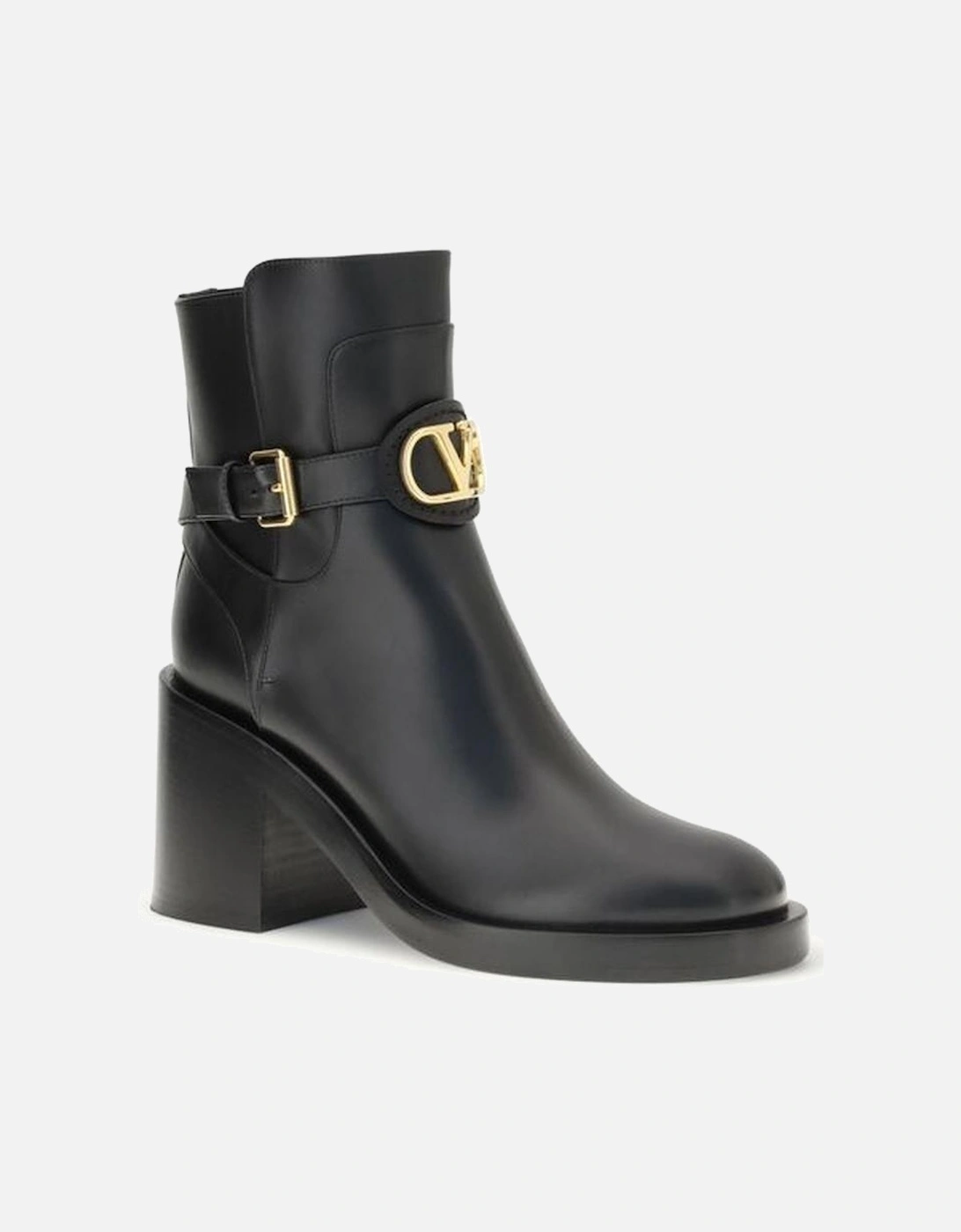 Leather Ankle Boots with Buckle Detailing Women - Black