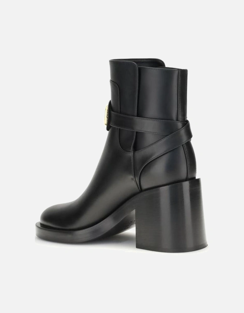 Leather Ankle Boots with Buckle Detailing Women - Black