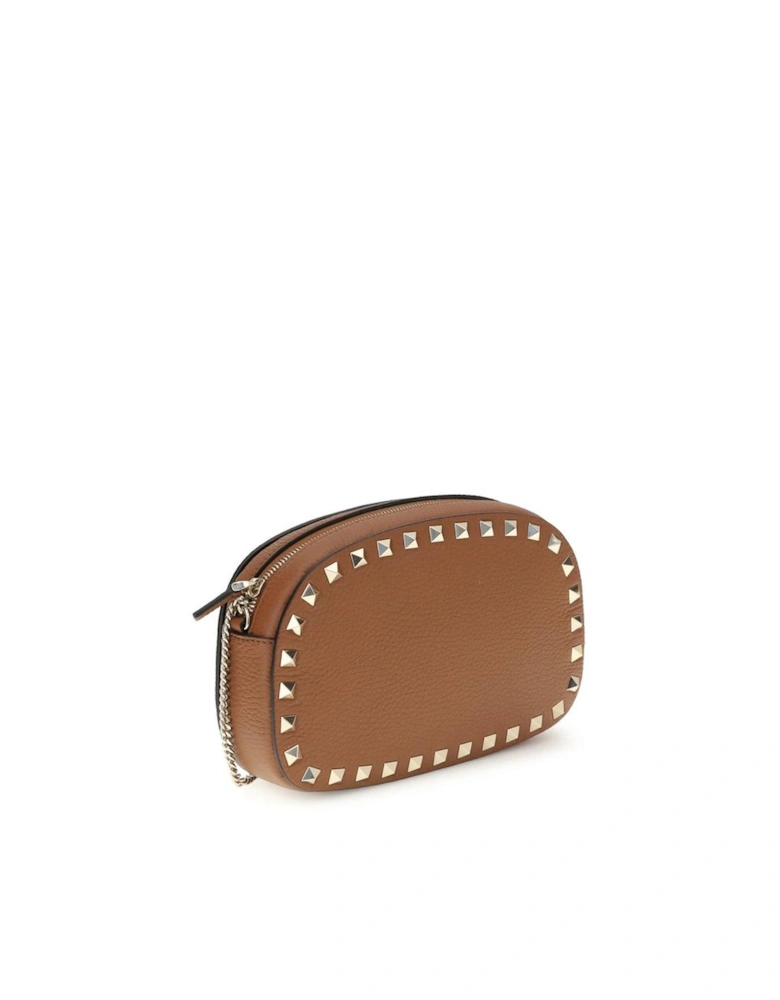 Leather Quilted Shoulder Bag with Chain Strap Women - Brown