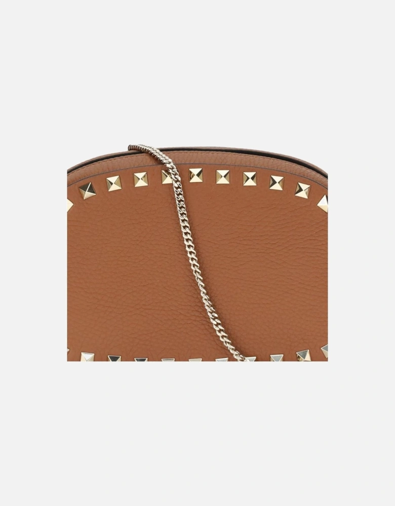 Leather Quilted Shoulder Bag with Chain Strap Women - Brown