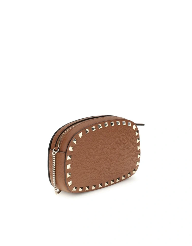Leather Quilted Shoulder Bag with Chain Strap Women - Brown