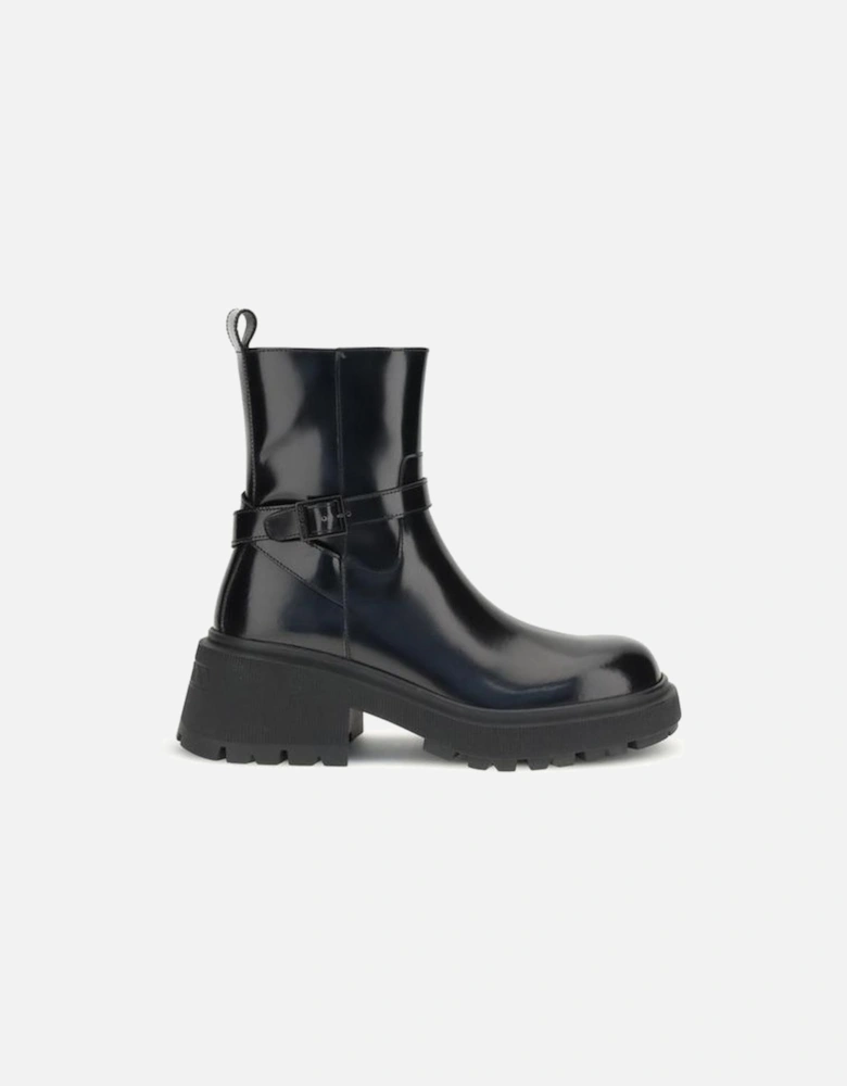 Leather High-Top Sneakers with Perforated Detail Women - Black Boots