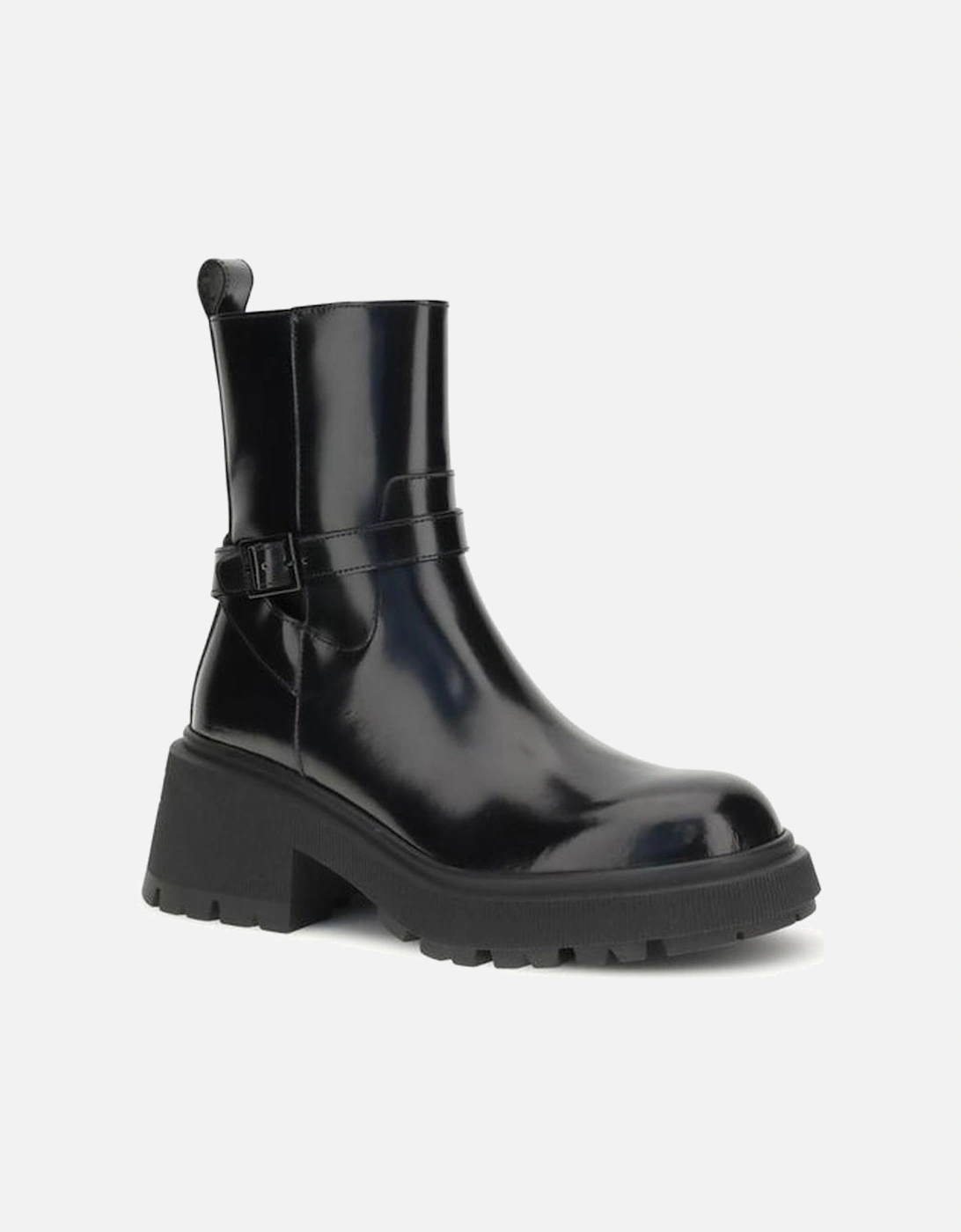 Leather High-Top Sneakers with Perforated Detail Women - Black Boots