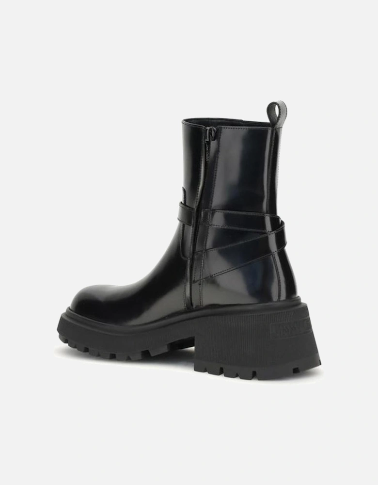 Leather High-Top Sneakers with Perforated Detail Women - Black Boots