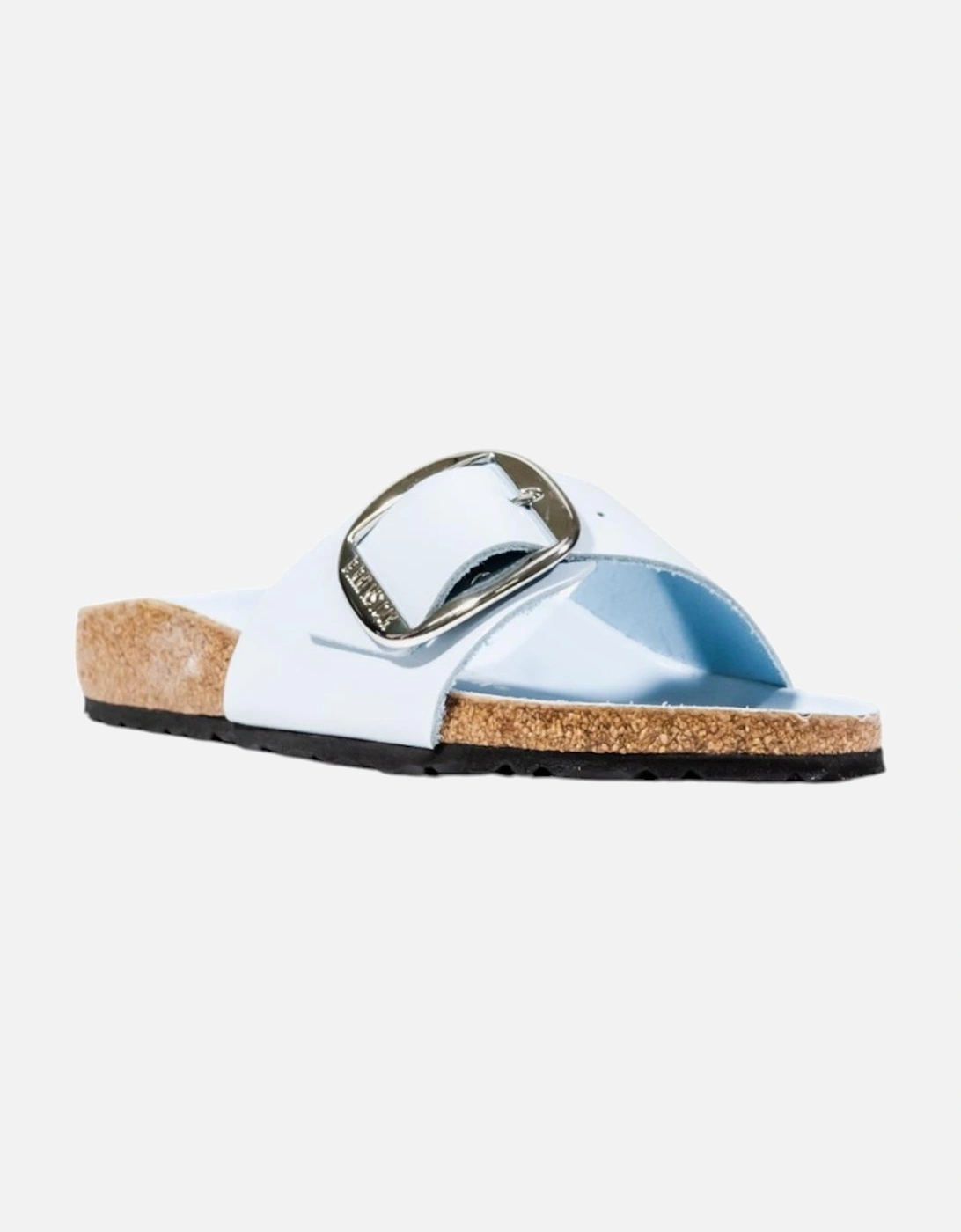 Faux Leather Buckle Slippers Women - Light Blue