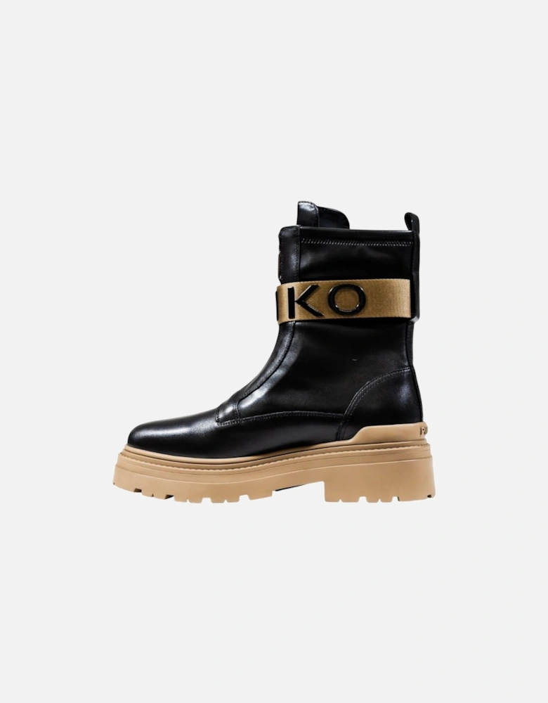 Round Toe Leather Boots with Zip Fastening Women - Black