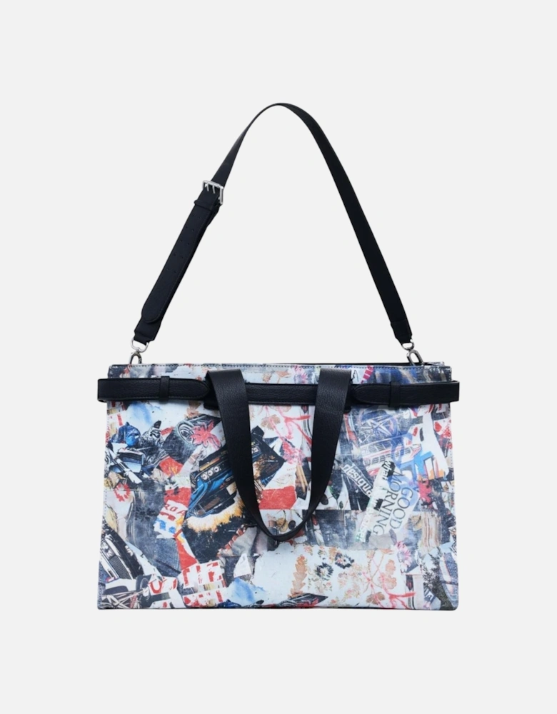 Printed Handbag with Shoulder Strap and Inside Pockets Women - Black