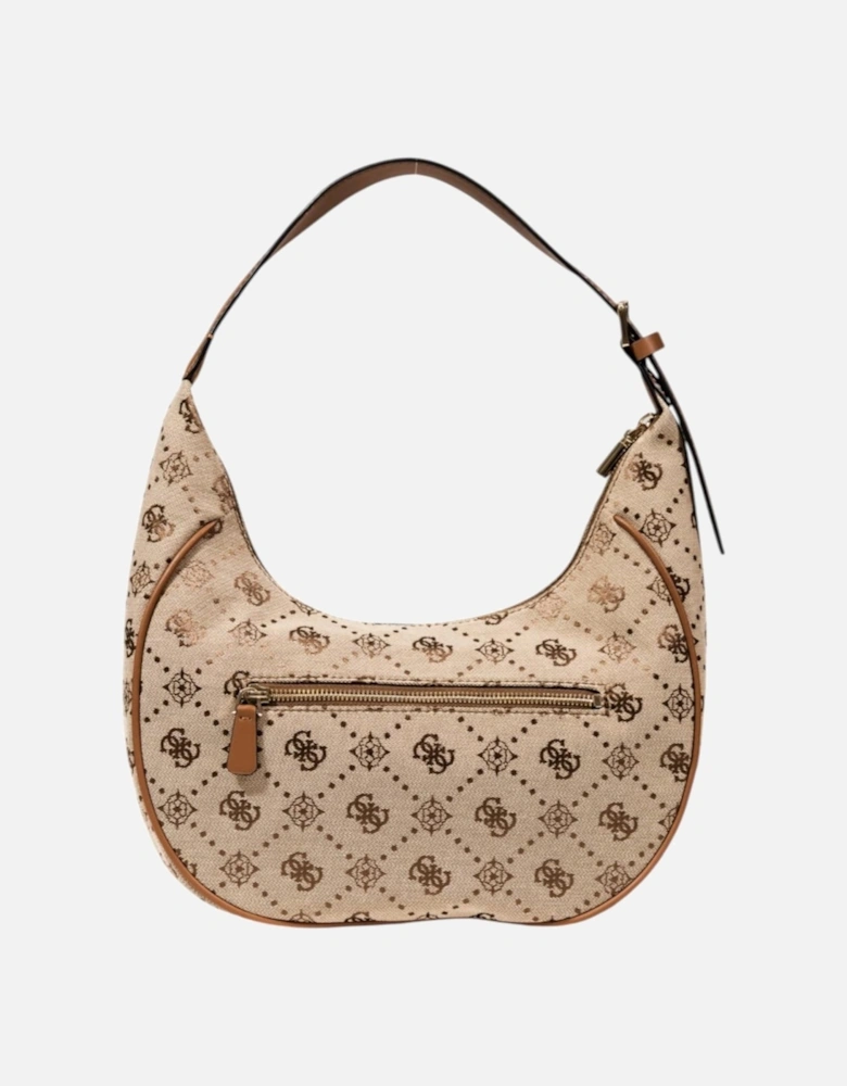 Printed Handbag with Zip and Multiple Pockets Women - Beige Bags