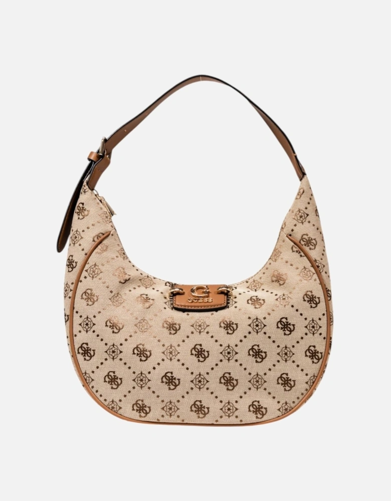 Printed Handbag with Zip and Multiple Pockets Women - Beige Bags