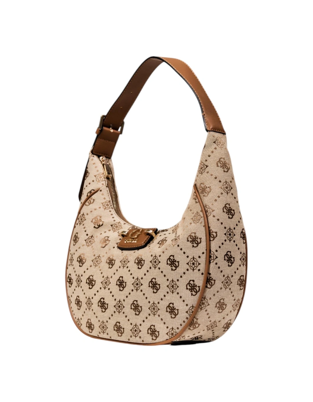 Printed Handbag with Zip and Multiple Pockets Women - Beige Bags