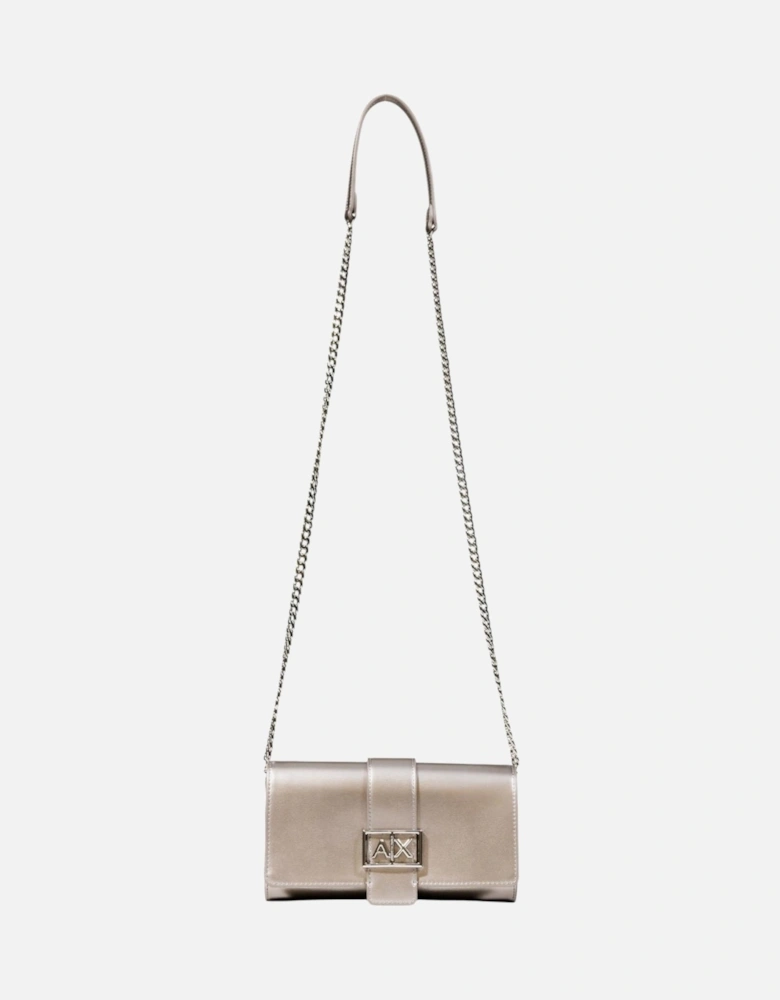 Automatic Button Shoulder Bag with Inside Pocket Women - Silver