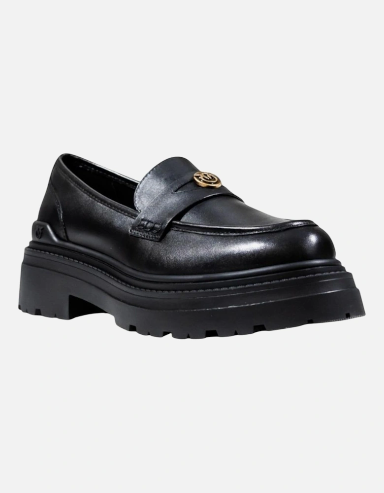 Leather Block Heel Slip-On Moccassin Women - Black