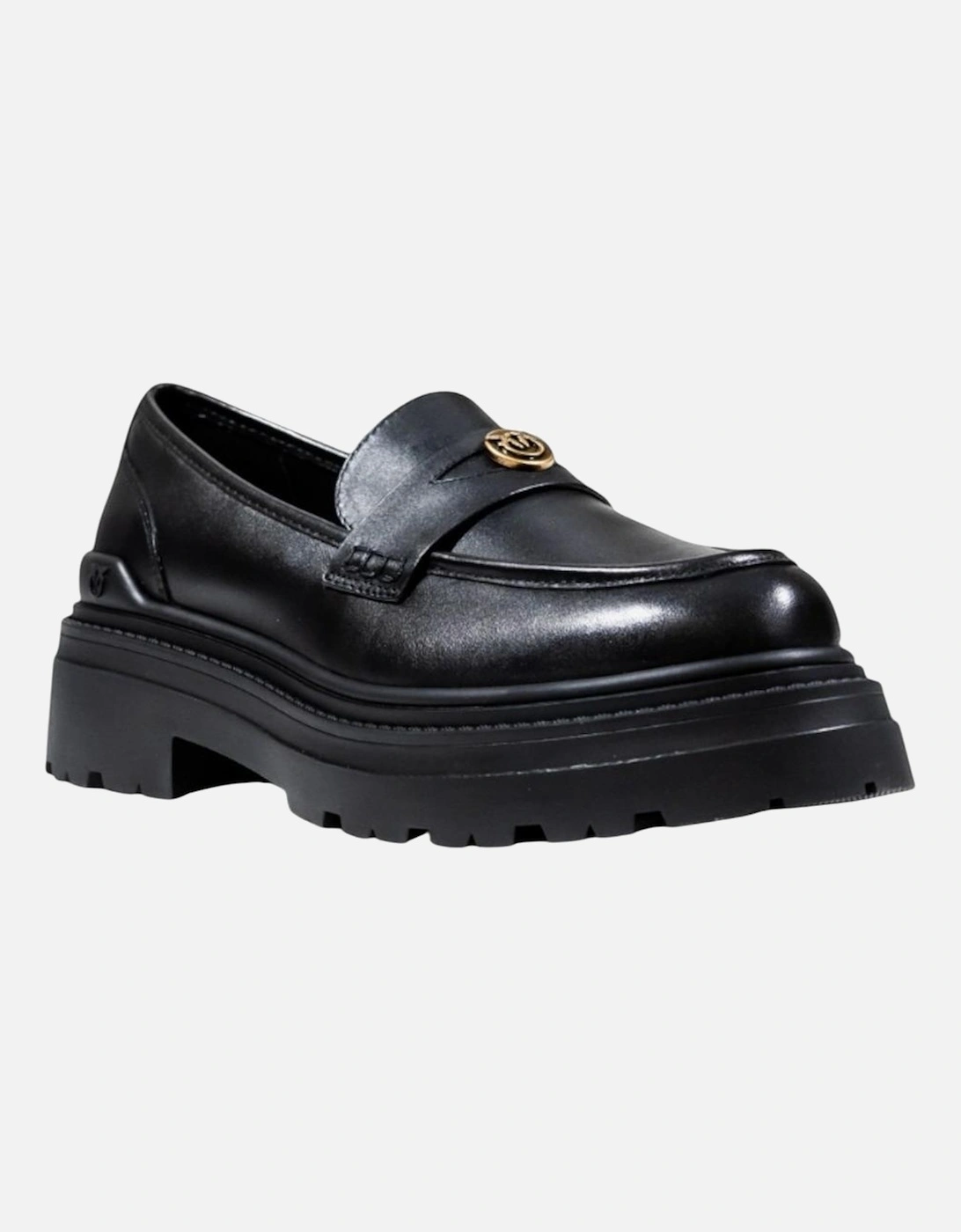 Leather Block Heel Slip-On Moccassin Women - Black