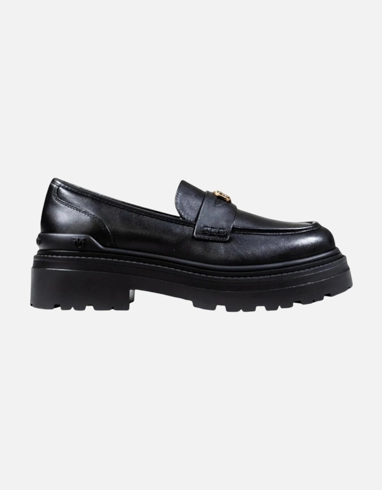 Leather Block Heel Slip-On Moccassin Women - Black