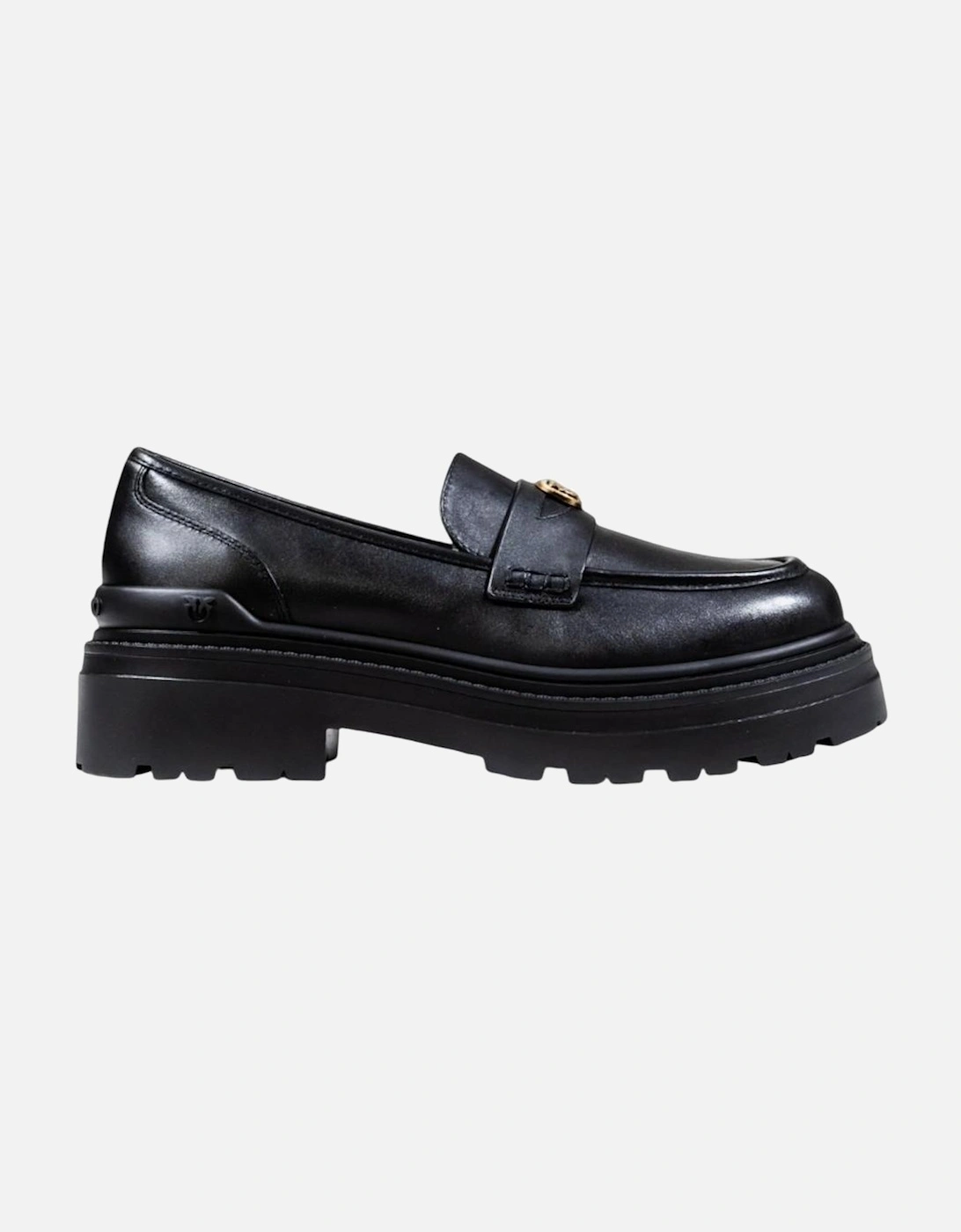 Leather Block Heel Slip-On Moccassin Women - Black, 4 of 3