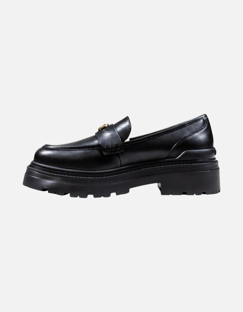 Leather Block Heel Slip-On Moccassin Women - Black