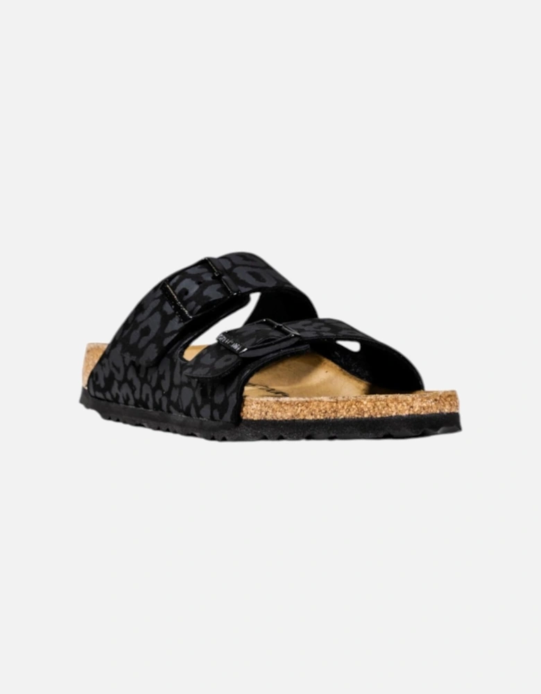 Leopard Pattern Buckle Slippers Women - Black
