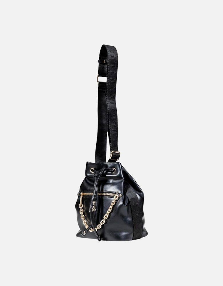 Faux Leather Shoulder Bag with Lace Fastening Women - Black