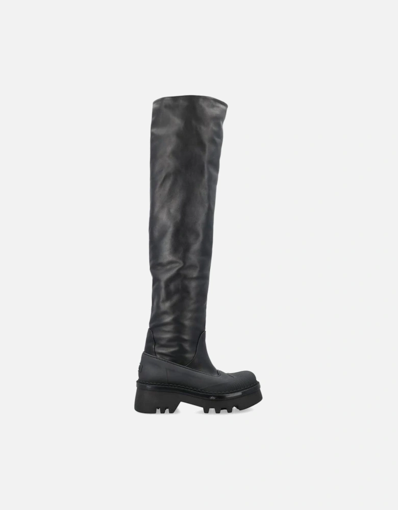 Leather High-Top Sneakers with Lace-Up Closure Women - Black Boots