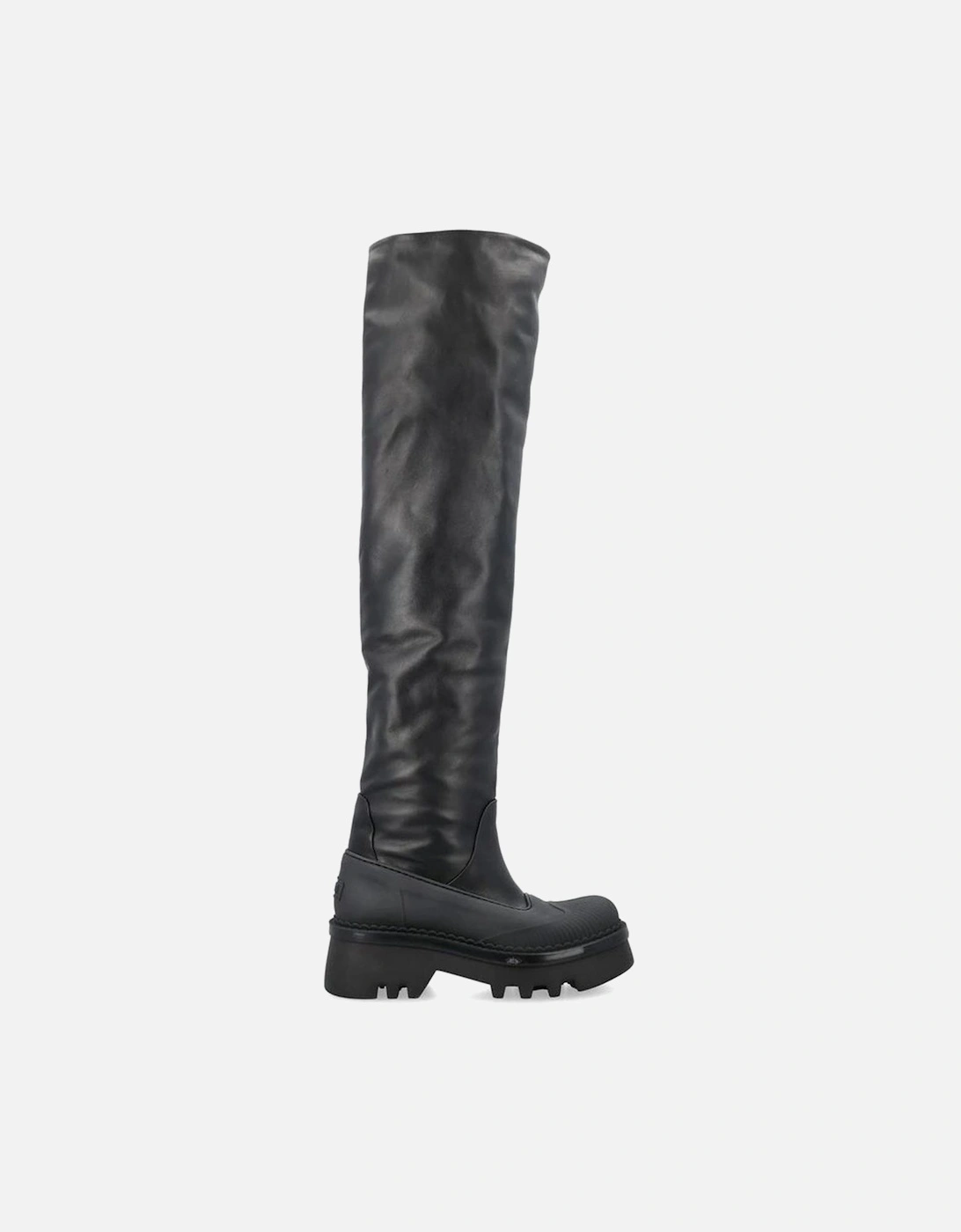 Leather High-Top Sneakers with Lace-Up Closure Women - Black Boots, 5 of 4