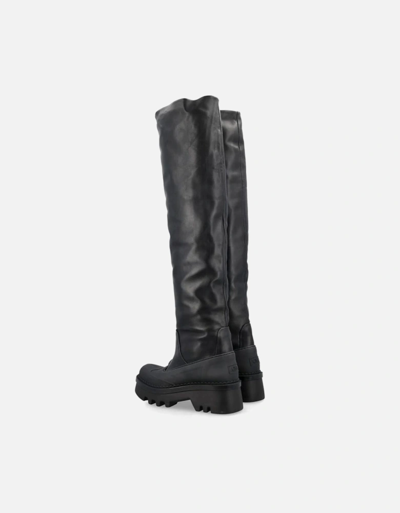Leather High-Top Sneakers with Lace-Up Closure Women - Black Boots