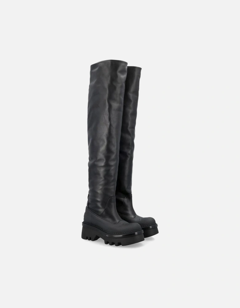 Leather High-Top Sneakers with Lace-Up Closure Women - Black Boots