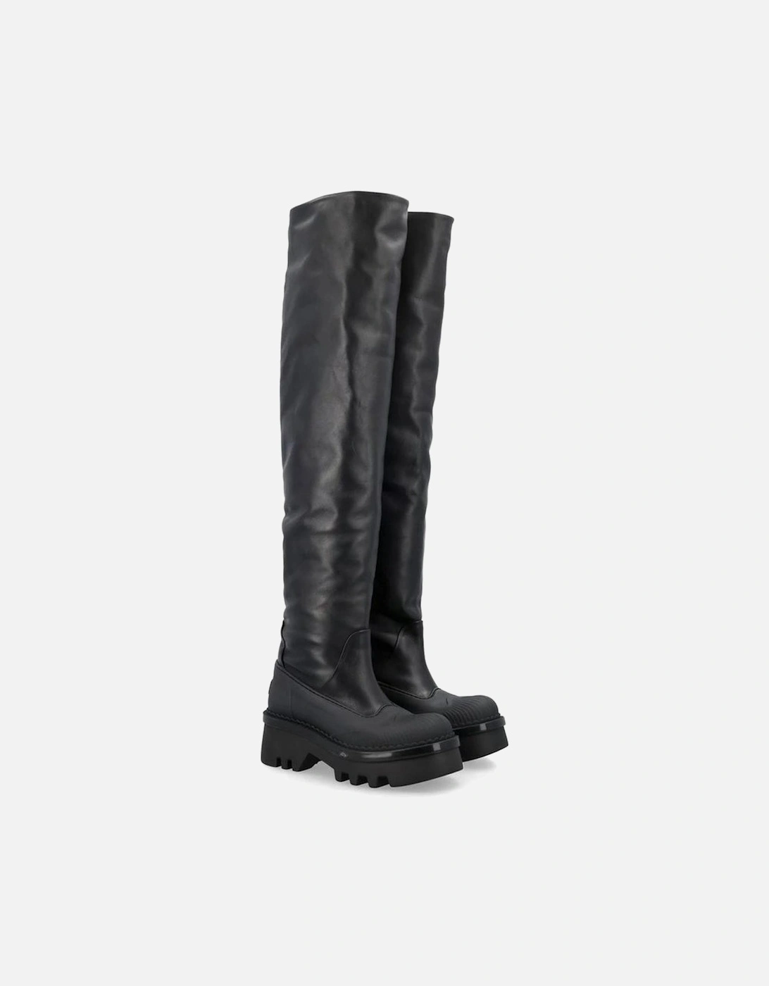 Leather High-Top Sneakers with Lace-Up Closure Women - Black Boots