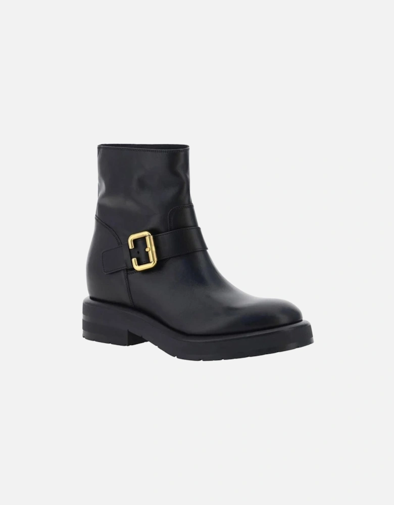 Leather High-Top Sneakers with Embossed Logo Women - Black Boots