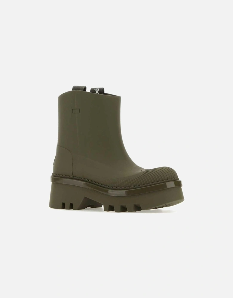 Leather Platform Ankle Boots with Chunky Heel Women - Green