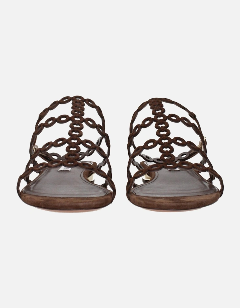 Leather Ankle Boots with Block Heel Women - Brown Sandals