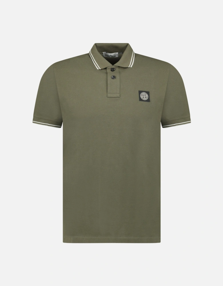 Stripe Collar Polo T-Shirt Slim Fit Military Green