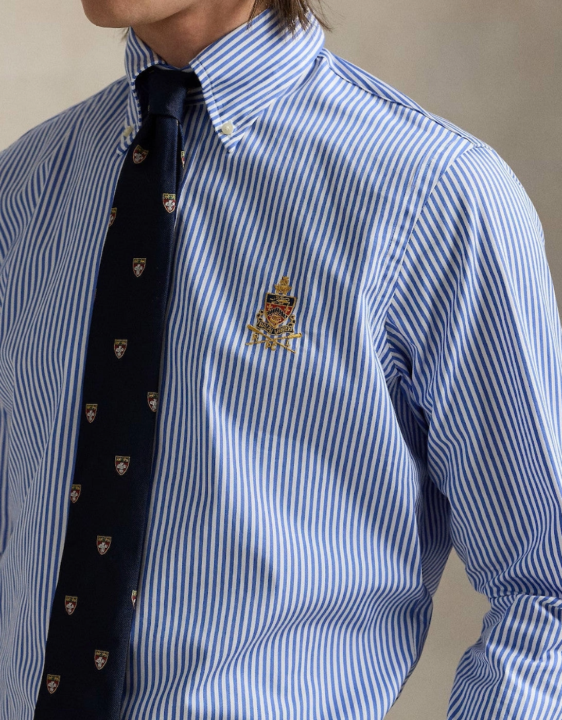 Poplin Stripe Classic Fit Crest Shirt 001 Blue