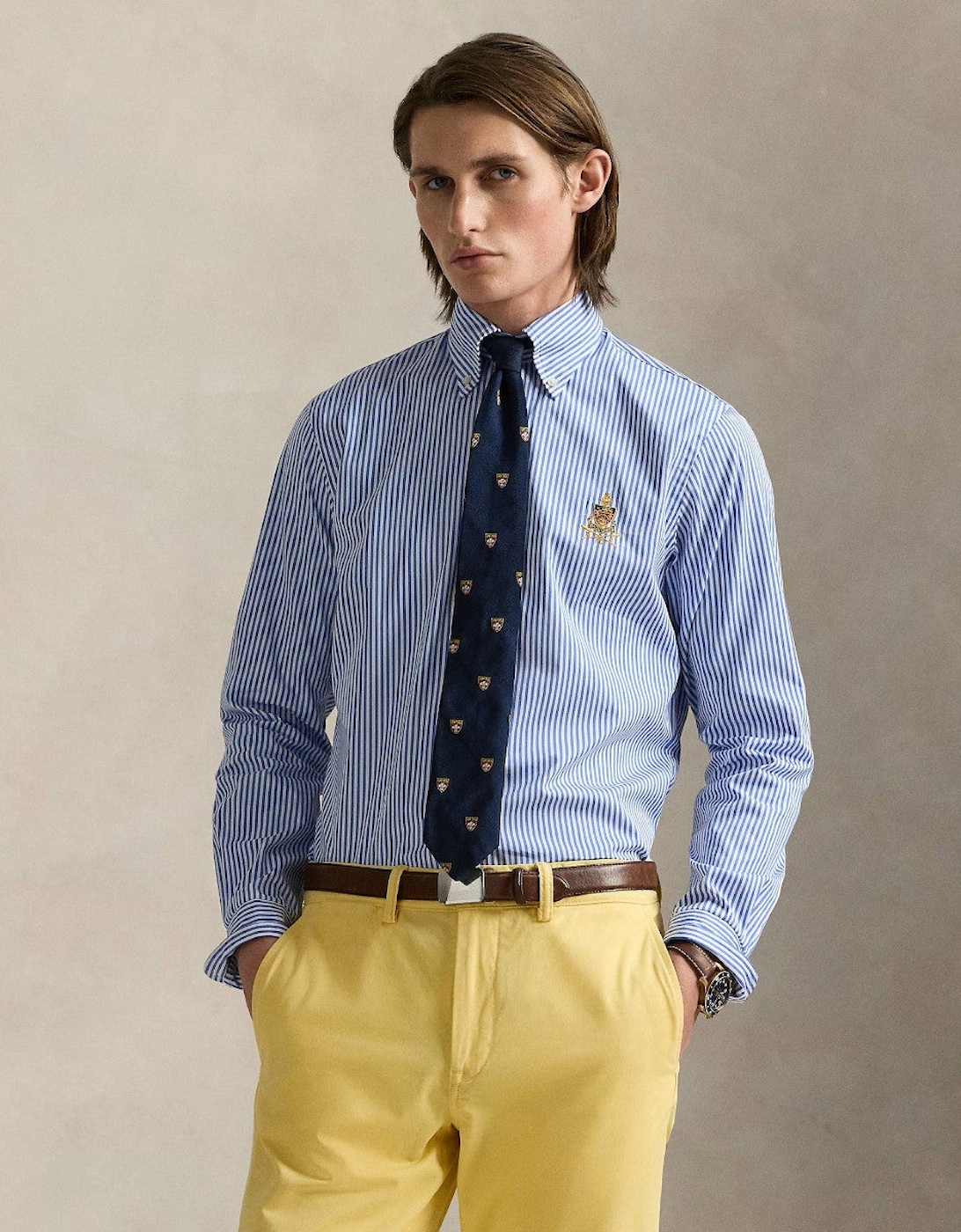 Poplin Stripe Classic Fit Crest Shirt 001 Blue