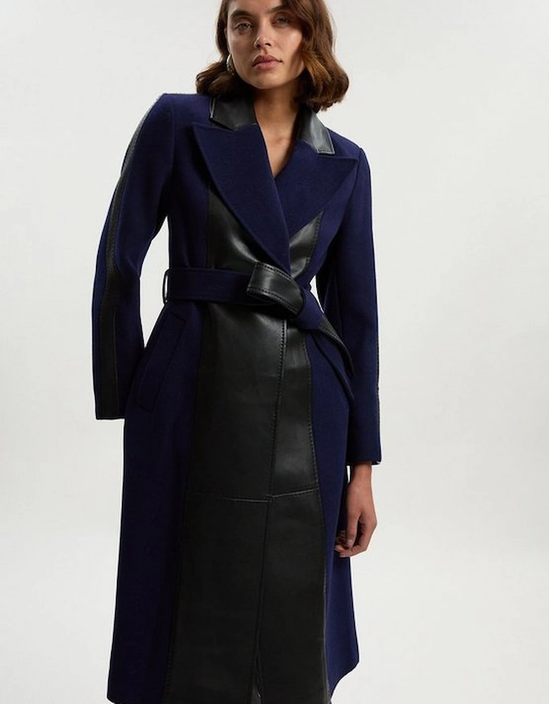 Wool PU Mix Belted Midi Coat, 2 of 1