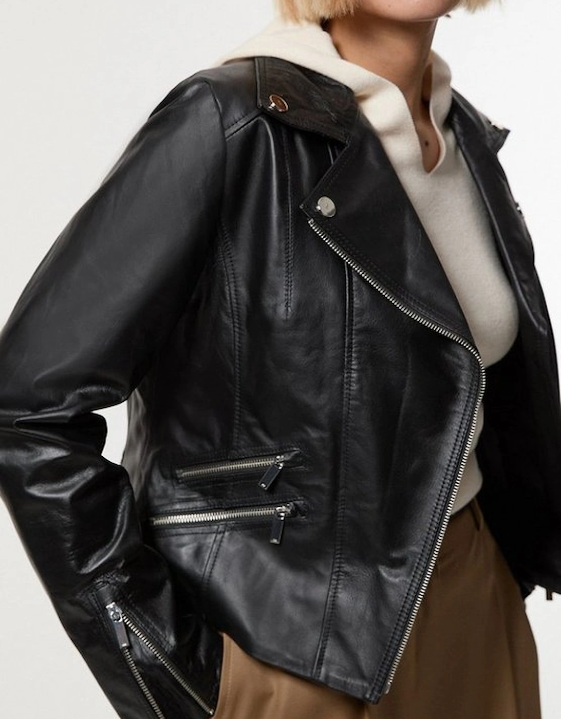 Leather Signature Biker Jacket, 2 of 1