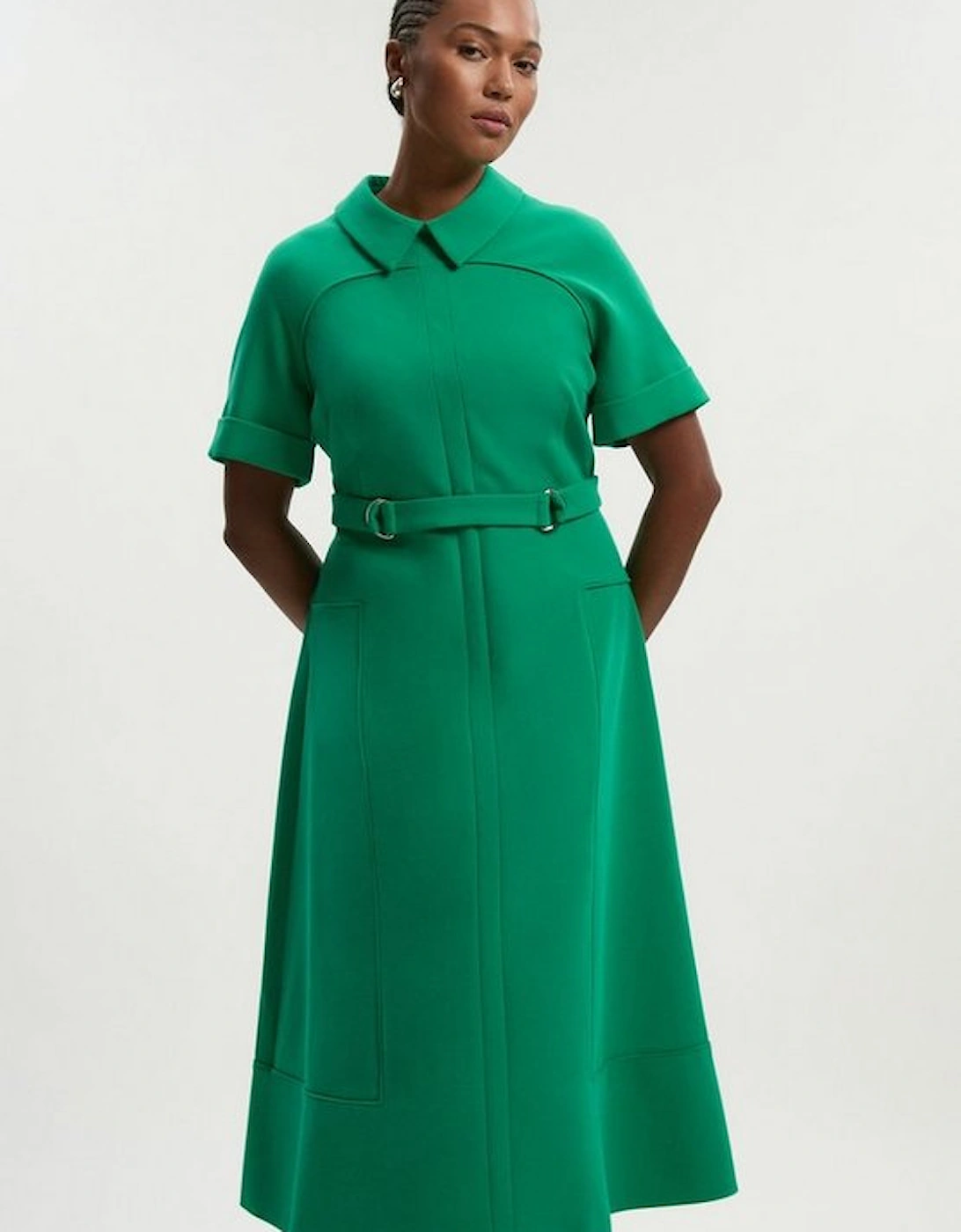 Plus Size Compact Stretch Tab Detail Full Skirted Midi Dress, 2 of 1