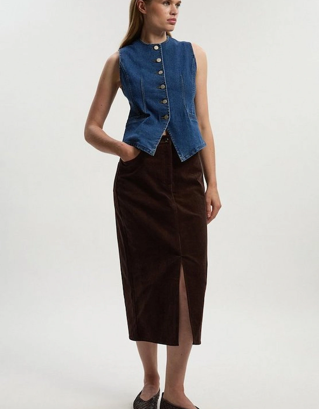 Petite Stretch Cord Midi Pencil Skirt, 2 of 1