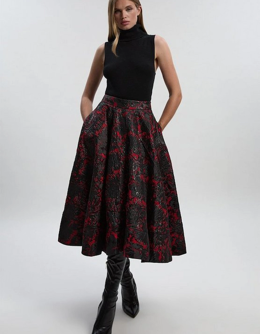 Floral Jacquard Tailored Full Prom Skirt, 2 of 1